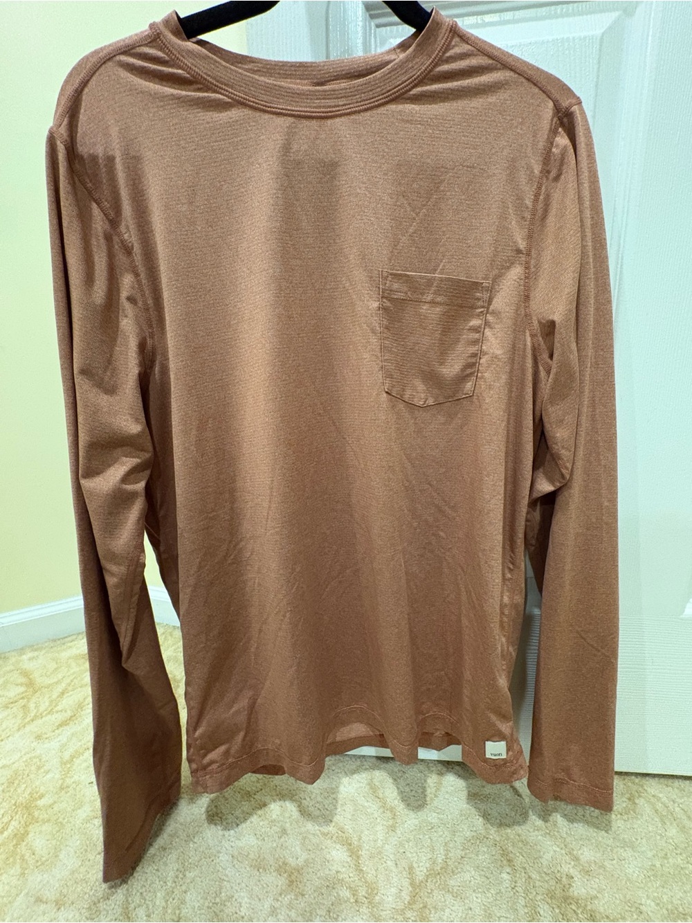 Vuori Long-Sleeve Pocket Tee in Copper Brown